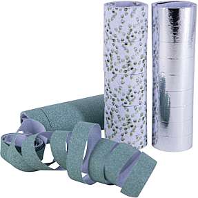 Serpentiner m. mønster - sølvfarvet/eukalyptus