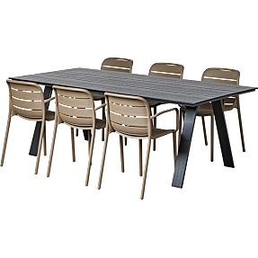 New York havebord - sort m. 6 Lindholt stole - dusty brown