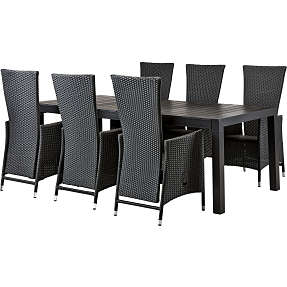 New Haven havemøbelsæt med 6 Wells stole 346 cm - sort