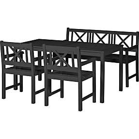 Rosenborg Classic havemøbelsæt: 1 bænk, 1 bord og 2 stole - mat sort