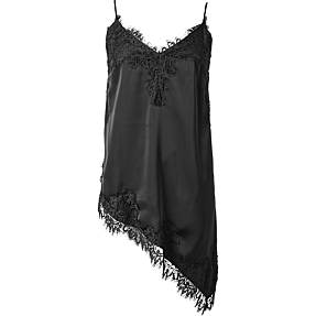 VRS dame asymmetrisk stroptop med blondekanter str. S - sort