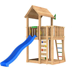 Jungle Gym Mansion 2.1 legetårn inkl. 120 kg sand og blå rutsjebane