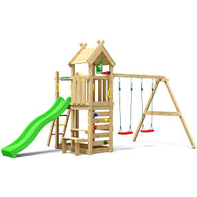 Jungle Gym Teepee legetårn komplet inkl. gyngemodul og grøn rutsjebane