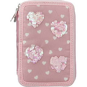 Danpen penalhus med indhold - lyserød med hjerter