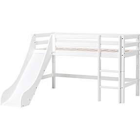 Spiloppe halvhøj seng med rutsjebane 70x160 cm  - hvid