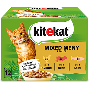 Vådfoder i sovs m. kylling, okse og laks