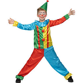 Klovne kostume med hat - str. 128 cm