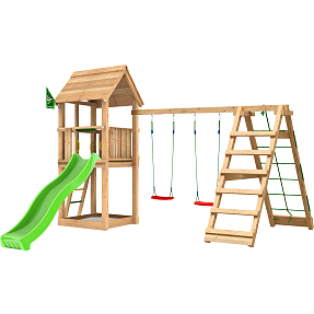 Club legetårn inkl. klatremotiv og grøn rutschebane