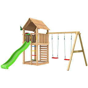 Jungle Gym Cabin 2.1 legetårn inkl. gyngemodul og rutsjebane