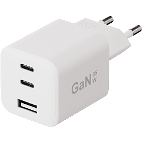 X2O 65W tredobbelt hjemmelader USB-C/C/A GaN - Hvid
