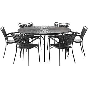 Kerteminde Ø150 nonwood havemøbelsæt med 6 stole - Sort/Antracit