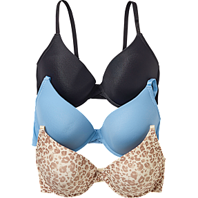 VRS dame 3-pak BH str. B75 - brun/blå/sort