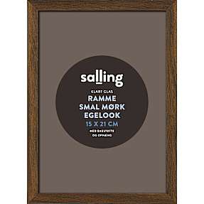Ramme i mørk egetræslook m. glas - 15x21 cm