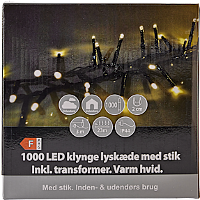 Klyngelyskæde med 1000 LED - varm hvid