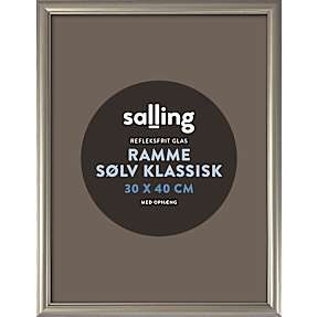 Klassisk sølvfarvet ramme m. refleksfrit glas - 30x40 cm