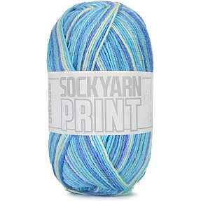 BUMBO Uldblanding Strømpegarn print - Lysblå 194