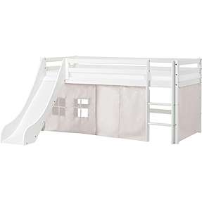 Spiloppe halvhøj seng med rutsjebane 90x200 cm - hvid og beige
