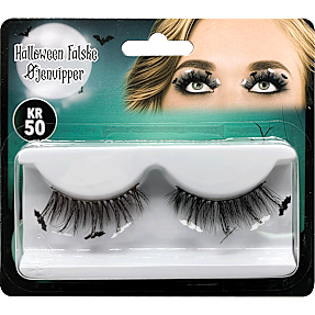 Halloween falske øjnvipper m. flagermus - sort