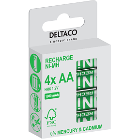 Deltaco 4-pak AA 1900mAh genopladelige batterier