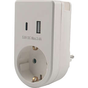 Stikadapter med USB - hvid