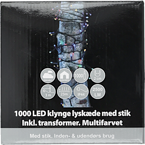 Multifarvet klynge lyskæde med 1000 LED