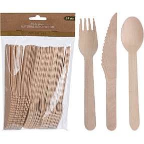Mixet træbestik 48-pak - natur