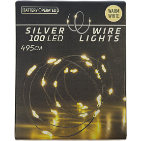 sølvfarvet wire lyskæde med 100 LED - varm hvid