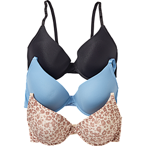 VRS dame 3-pak BH str. D80 - brun/blå/sort