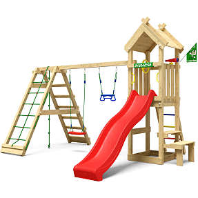 Jungle Gym Totem legetårn komplet inkl. klatremodul og rød rutsjebane