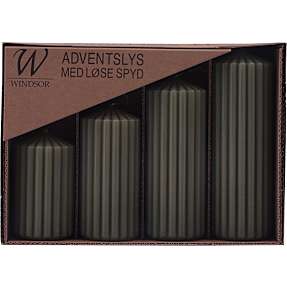 Windsor rillede adventslys i 4 højder - grøn