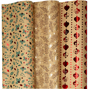 Gavepapir med hotstamp 70 cm x 1,5 meter - flere varianter - assorteret