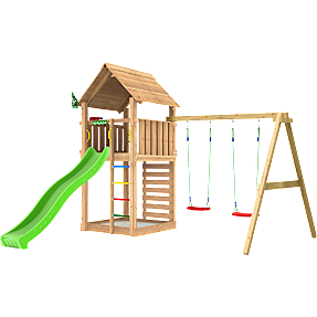 Jungle Gym Cabin 2.1 legetårn inkl. gyngemodul og rutsjebane
