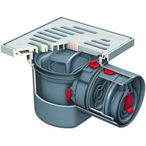 ACO Junior kælderafløb med hv.lukke 110 mm med 2 klapper vandlås og grå plastrist