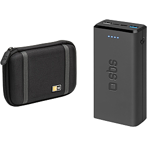 SBS powerbank 20.000 mAh sort inkl. Caselogic taske