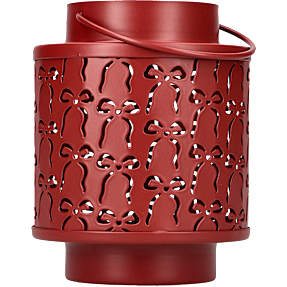 Julefryd lanterne med sløjfer H: 14,5 cm - mørkerød