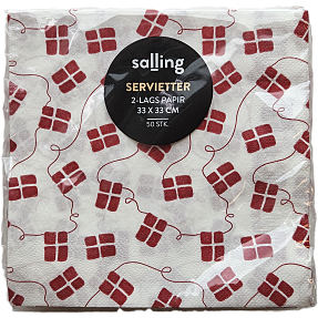 Salling mønstrede servietter 33x33 cm 50-pak - Dannebrog
