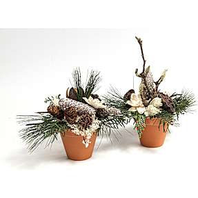 Lerpotte med naturdekoration i 10 cm potte