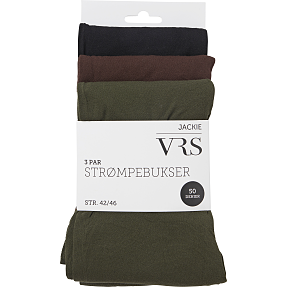 VRS 3-pak strømpebukser str. 42/46  - sort/brun/grøn