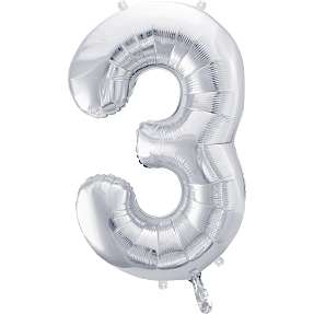 Folieballon "3" H:86 cm - flere varianter - assorteret