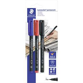 Rød/blå/sort penne 3-pak