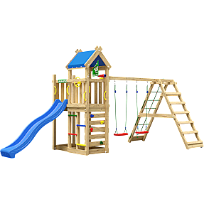 Jungle Gym Nomad med klatrestativ og blå rutsjebane