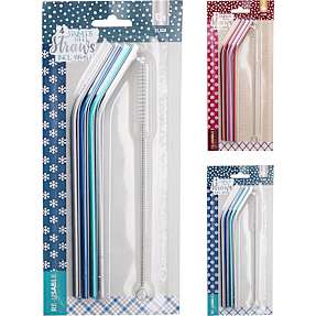 Sugerørssæt i rustfrit stål 4-pak m. børste – flere varianter – assorteret