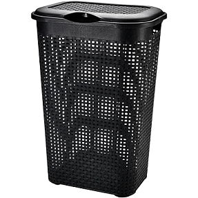 Rattan tøjkurv med låg 50 liter - sort