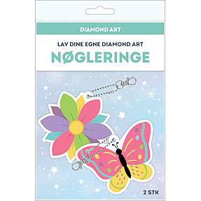 Diamond Art DIY nøglering - blomst og sommerfugl