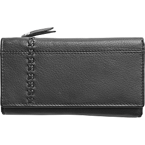 Dame læderpung med flet - sort