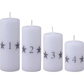 Windsor adventslys med glimmerstjerne i 4 højder - Hvid