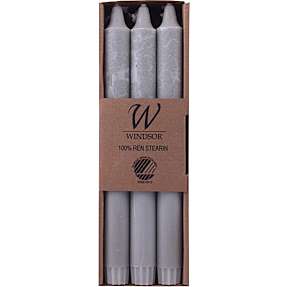 Windsor kronelys ren stearin 2,3x24 cm 6-pak - grå