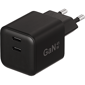 X2O 45W dobbelt hjemmelader USB-C/C GaN - Sort
