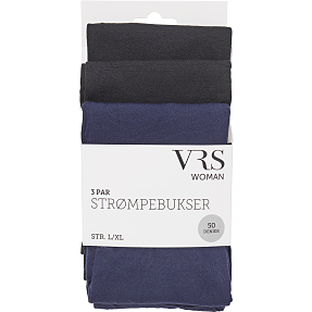 VRS 3-pak strømpebukser str. L/XL - blå/sort