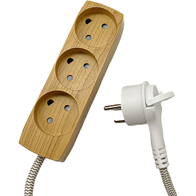 Stikdåse med 3 udtag og jord - trælook